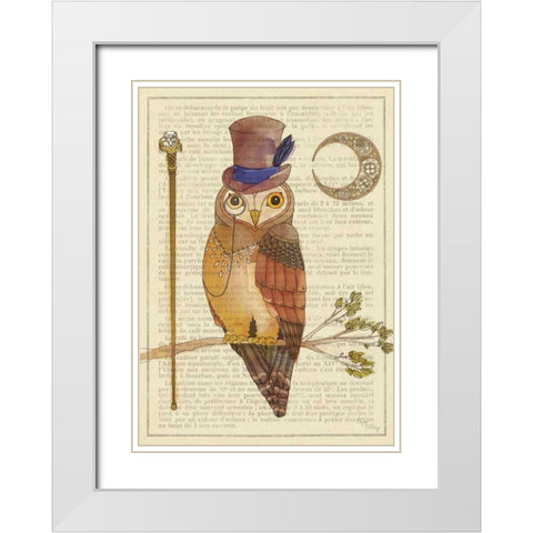 Steampunk Owl II White Modern Wood Framed Art Print with Double Matting by DeNeige, Elyse