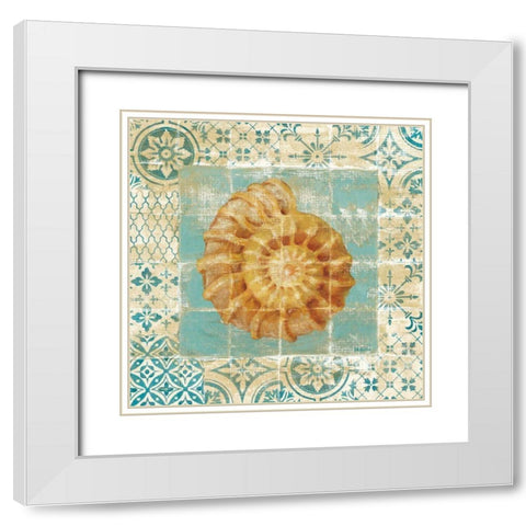Shell Tiles I Blue White Modern Wood Framed Art Print with Double Matting by Nai, Danhui