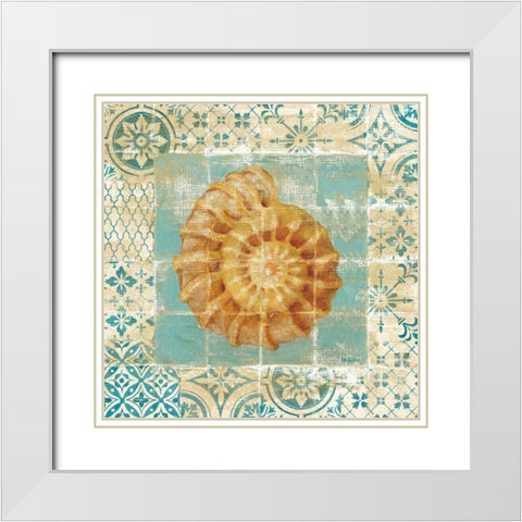Shell Tiles I Blue White Modern Wood Framed Art Print with Double Matting by Nai, Danhui