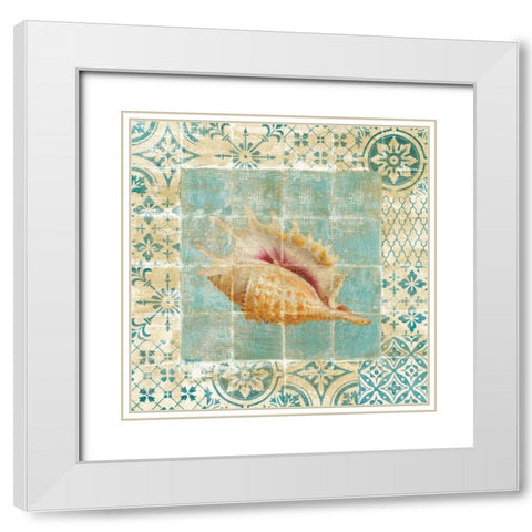 Shell Tiles II Blue White Modern Wood Framed Art Print with Double Matting by Nai, Danhui