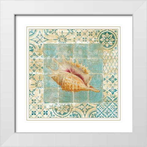 Shell Tiles II Blue White Modern Wood Framed Art Print with Double Matting by Nai, Danhui