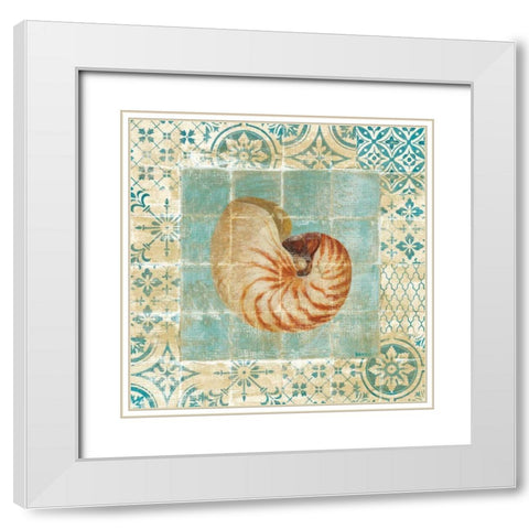 Shell Tiles III Blue White Modern Wood Framed Art Print with Double Matting by Nai, Danhui