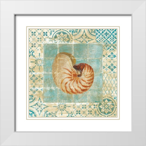 Shell Tiles III Blue White Modern Wood Framed Art Print with Double Matting by Nai, Danhui