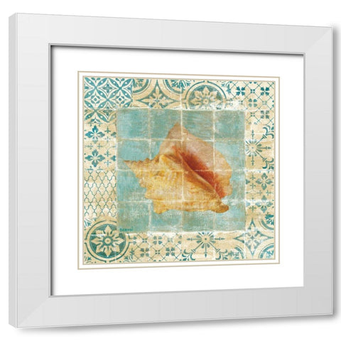 Shell Tiles IV Blue White Modern Wood Framed Art Print with Double Matting by Nai, Danhui