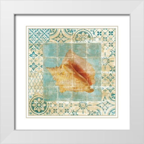 Shell Tiles IV Blue White Modern Wood Framed Art Print with Double Matting by Nai, Danhui