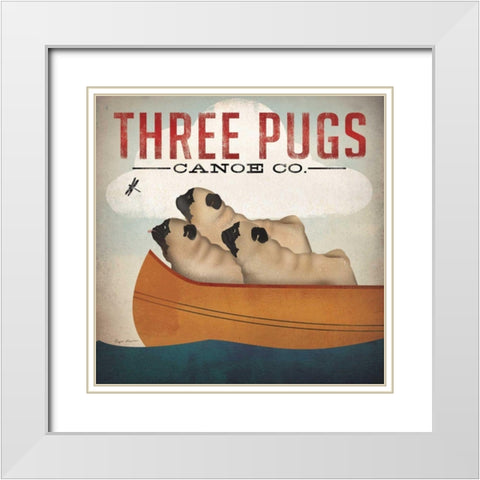 Three Pugs in a Canoe v White Modern Wood Framed Art Print with Double Matting by Fowler, Ryan