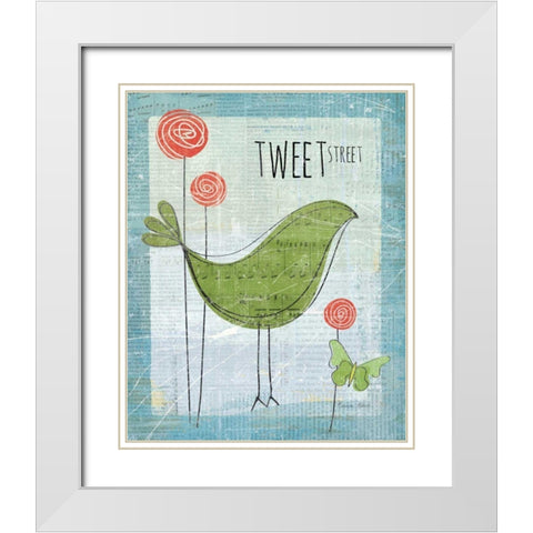 Tweet Street White Modern Wood Framed Art Print with Double Matting by Aldrich, Belinda