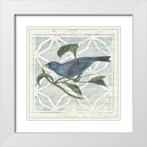 Monument Etching Tile II Blue Bird White Modern Wood Framed Art Print with Double Matting by Wild Apple Portfolio