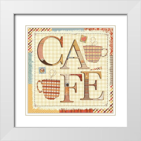 Patchwork Cafe I White Modern Wood Framed Art Print with Double Matting by Pela Studio