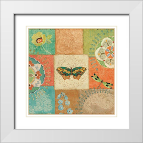 Folk Floral IV Center Butterfly White Modern Wood Framed Art Print with Double Matting by Brissonnet, Daphne