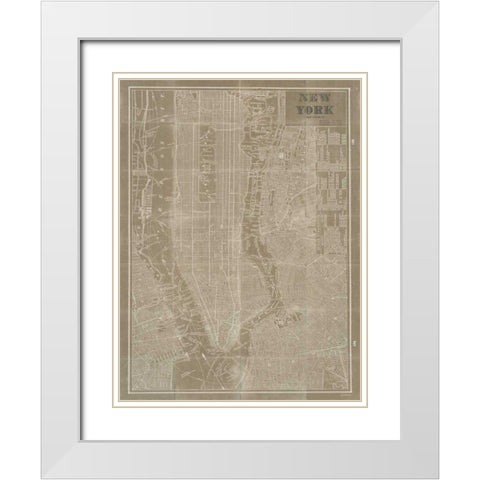 Blueprint Map New York Taupe White Modern Wood Framed Art Print with Double Matting by Schlabach, Sue