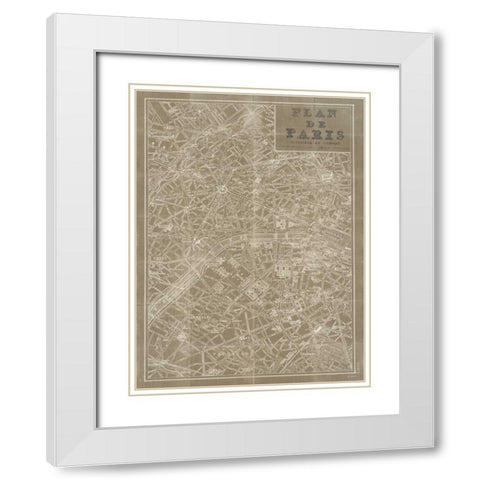 Blueprint Map Paris Taupe White Modern Wood Framed Art Print with Double Matting by Schlabach, Sue