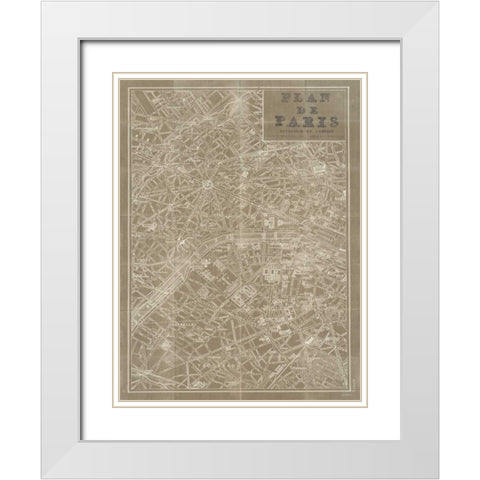 Blueprint Map Paris Taupe White Modern Wood Framed Art Print with Double Matting by Schlabach, Sue