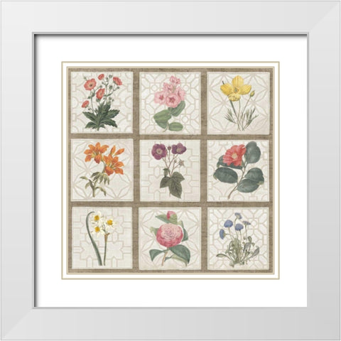 Monument Etching Tile Flowers Square II White Modern Wood Framed Art Print with Double Matting by Wild Apple Portfolio