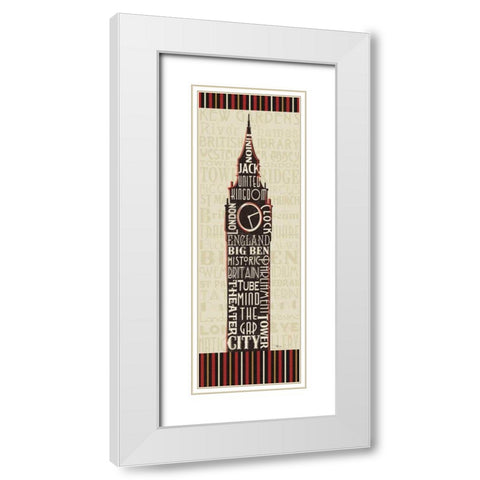 London City Words II Border White Modern Wood Framed Art Print with Double Matting by Pela Studio
