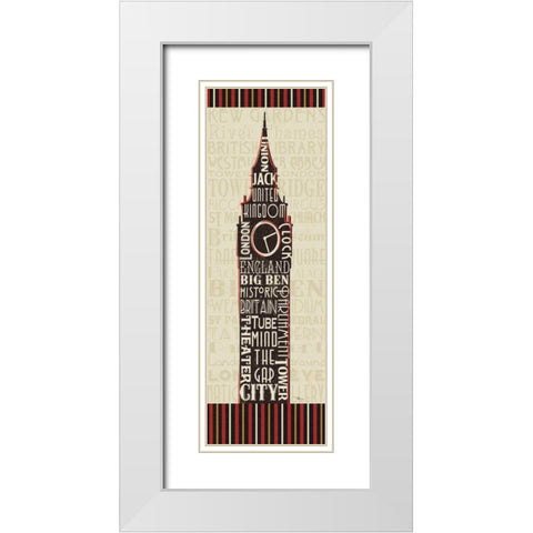 London City Words II Border White Modern Wood Framed Art Print with Double Matting by Pela Studio