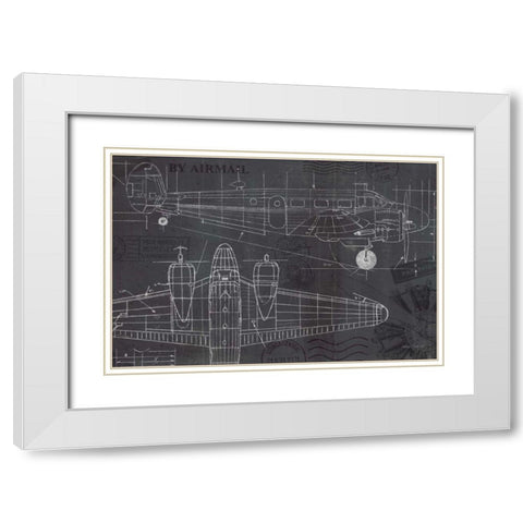 Plane Blueprint I White Modern Wood Framed Art Print with Double Matting by Fabiano, Marco