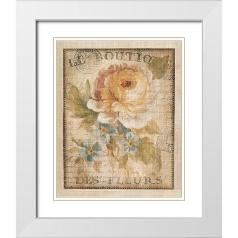 Parisian Flowers I White Modern Wood Framed Art Print with Double Matting by Nai, Danhui