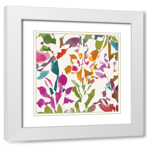 Pink Garden square III White White Modern Wood Framed Art Print with Double Matting by Wild Apple Portfolio