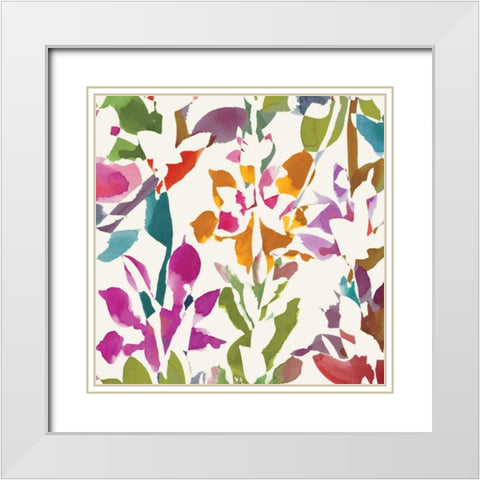 Pink Garden square III White White Modern Wood Framed Art Print with Double Matting by Wild Apple Portfolio