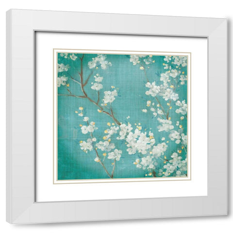 White Cherry Blossoms II White Modern Wood Framed Art Print with Double Matting by Nai, Danhui