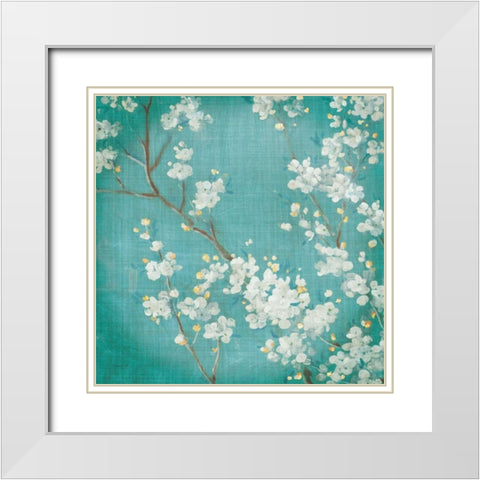 White Cherry Blossoms II White Modern Wood Framed Art Print with Double Matting by Nai, Danhui