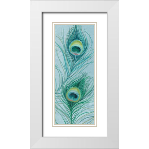 Blue Feathered Peacock V White Modern Wood Framed Art Print with Double Matting by Audit, Lisa