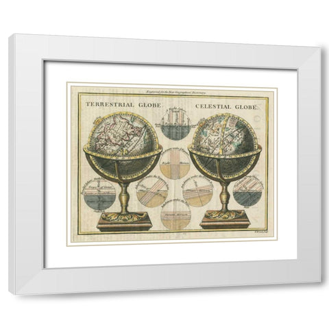 Antique Globes White Modern Wood Framed Art Print with Double Matting by Wild Apple Portfolio