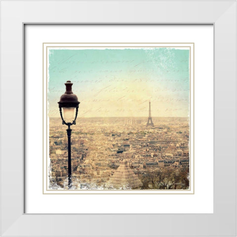 Eiffel Landscape Letter Blue I White Modern Wood Framed Art Print with Double Matting by Schlabach, Sue