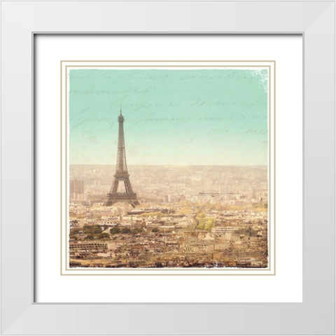 Eiffel Landscape Letter Blue II White Modern Wood Framed Art Print with Double Matting by Schlabach, Sue