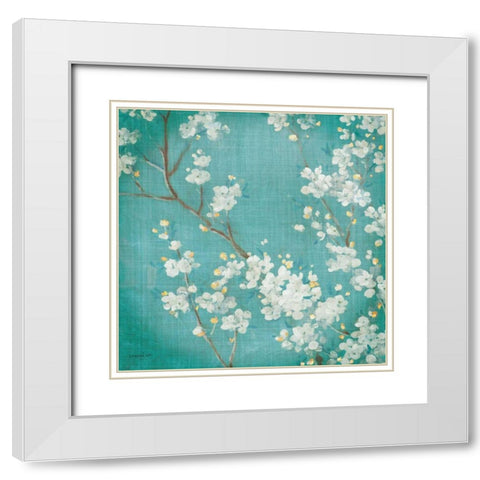 White Cherry Blossoms II White Modern Wood Framed Art Print with Double Matting by Nai, Danhui