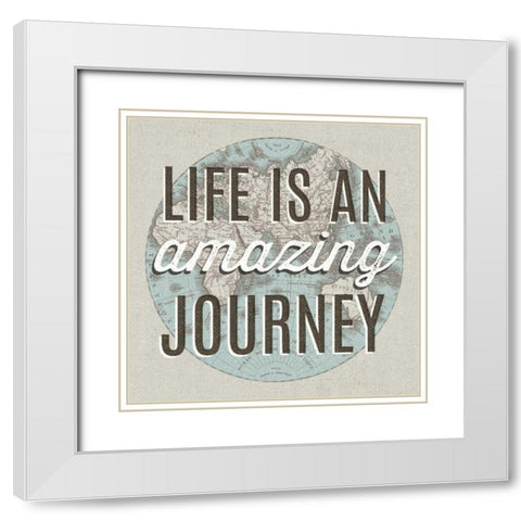 French World Map Inspiration Amazing Journey White Modern Wood Framed Art Print with Double Matting by Wild Apple Portfolio