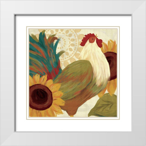 Spice Roosters I White Modern Wood Framed Art Print with Double Matting by Charron, Veronique