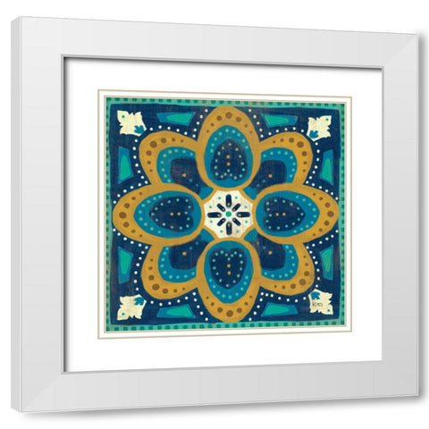 Proud as a Peacock Tile I White Modern Wood Framed Art Print with Double Matting by Charron, Veronique