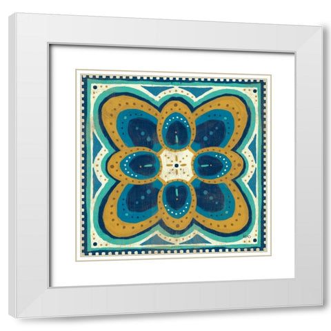Proud as a Peacock Tile III White Modern Wood Framed Art Print with Double Matting by Charron, Veronique