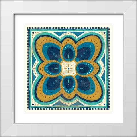 Proud as a Peacock Tile III White Modern Wood Framed Art Print with Double Matting by Charron, Veronique