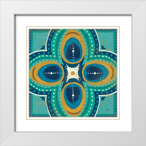 Proud as a Peacock Tile IV White Modern Wood Framed Art Print with Double Matting by Charron, Veronique