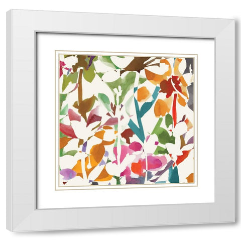 Pink Garden Square II White White Modern Wood Framed Art Print with Double Matting by Wild Apple Portfolio