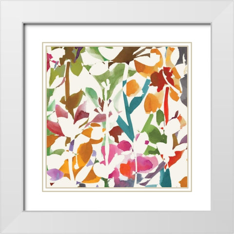 Pink Garden Square II White White Modern Wood Framed Art Print with Double Matting by Wild Apple Portfolio