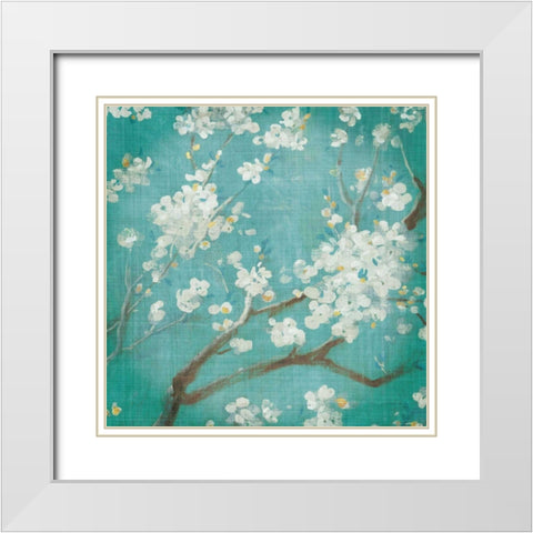 White Cherry Blossoms I White Modern Wood Framed Art Print with Double Matting by Nai, Danhui