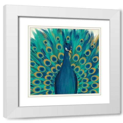 Proud as a Peacock I White Modern Wood Framed Art Print with Double Matting by Charron, Veronique