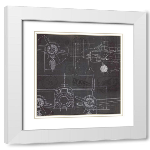 Plane Blueprint III White Modern Wood Framed Art Print with Double Matting by Fabiano, Marco