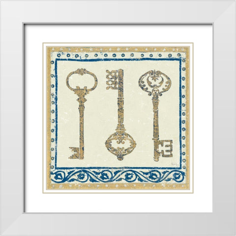 Regal Keys Indigo and Cream White Modern Wood Framed Art Print with Double Matting by Meloushka Designs
