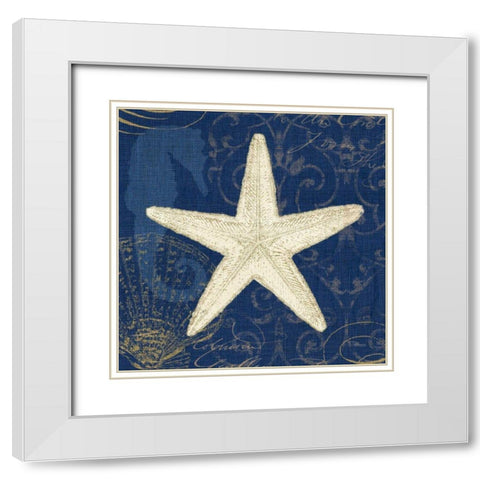 Coastal Moonlight I Teal Center White Modern Wood Framed Art Print with Double Matting by Pela Studio