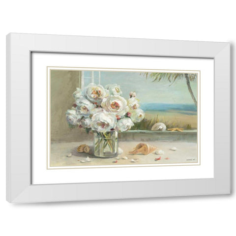 Coastal Roses v.2  White Modern Wood Framed Art Print with Double Matting by Nai, Danhui