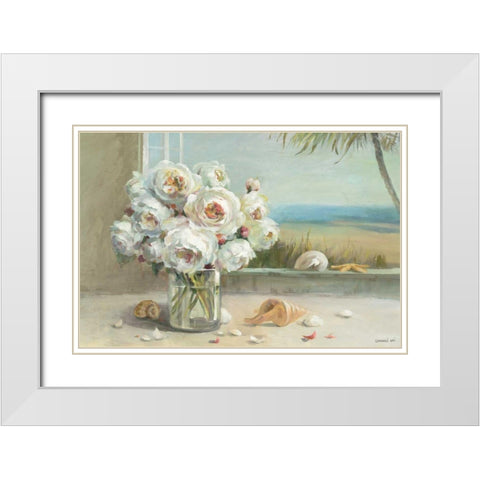 Coastal Roses v.2  White Modern Wood Framed Art Print with Double Matting by Nai, Danhui