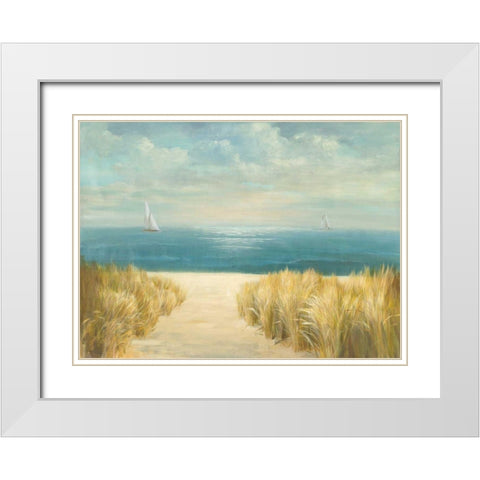 Seascape with Boat White Modern Wood Framed Art Print with Double Matting by Danhui, Nai