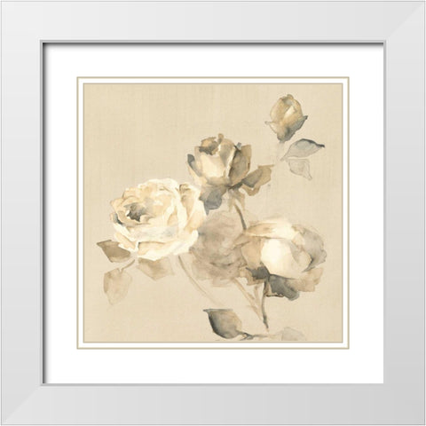 Rose Blossoms Crop White Modern Wood Framed Art Print with Double Matting by Wild Apple Portfolio