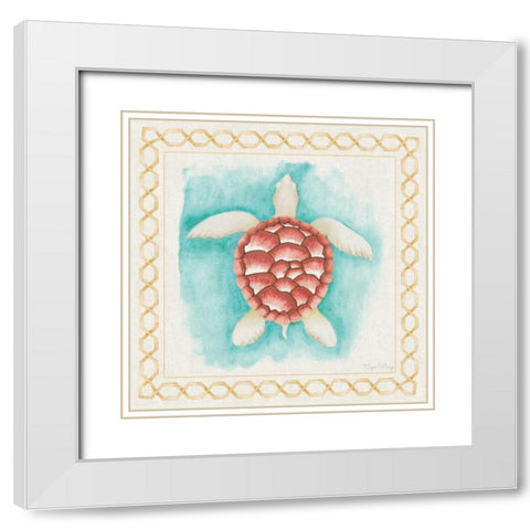Coastal Mist Sea Turtle White Modern Wood Framed Art Print with Double Matting by DeNeige, Elyse