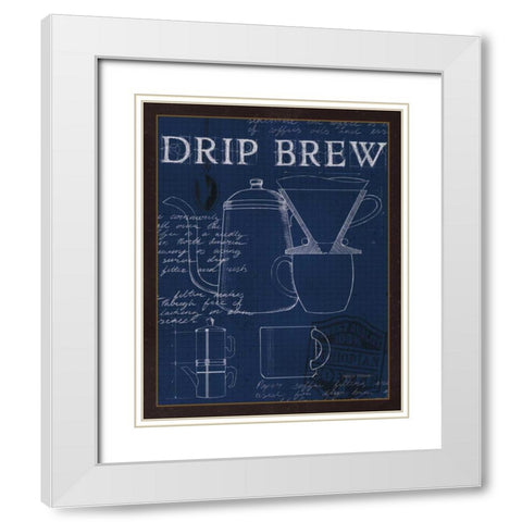 Coffee Blueprint III Indigo White Modern Wood Framed Art Print with Double Matting by Fabiano, Marco